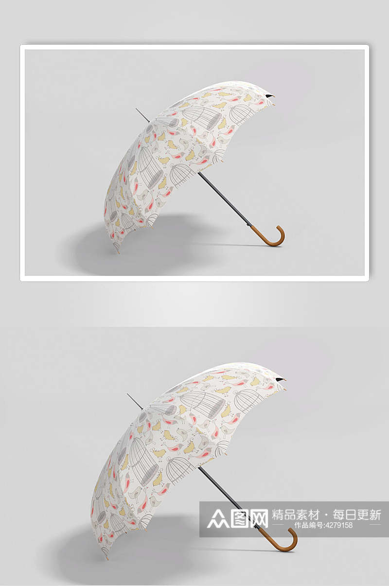阴影灰白色背景墙雨伞展示样机素材