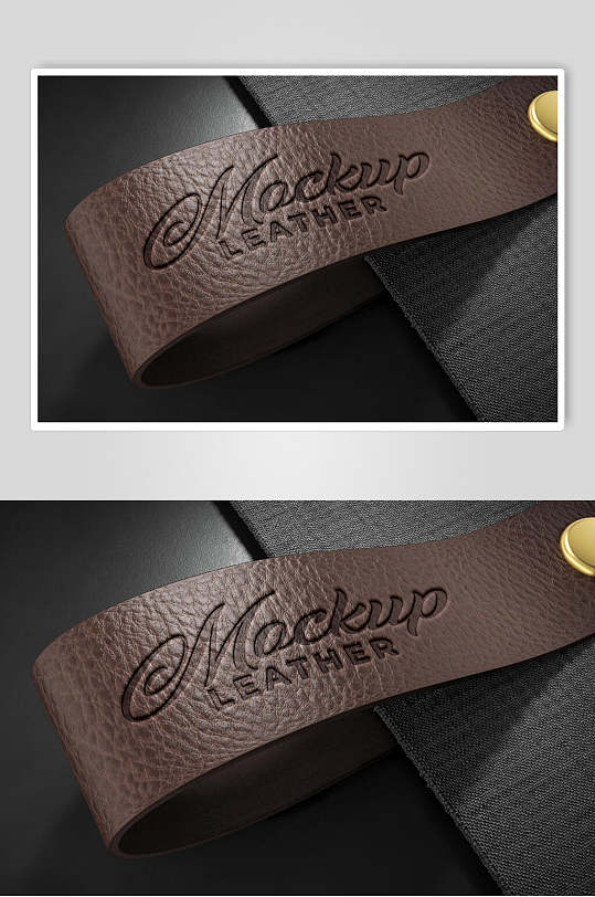 英文字母黑皮革材质logo样机