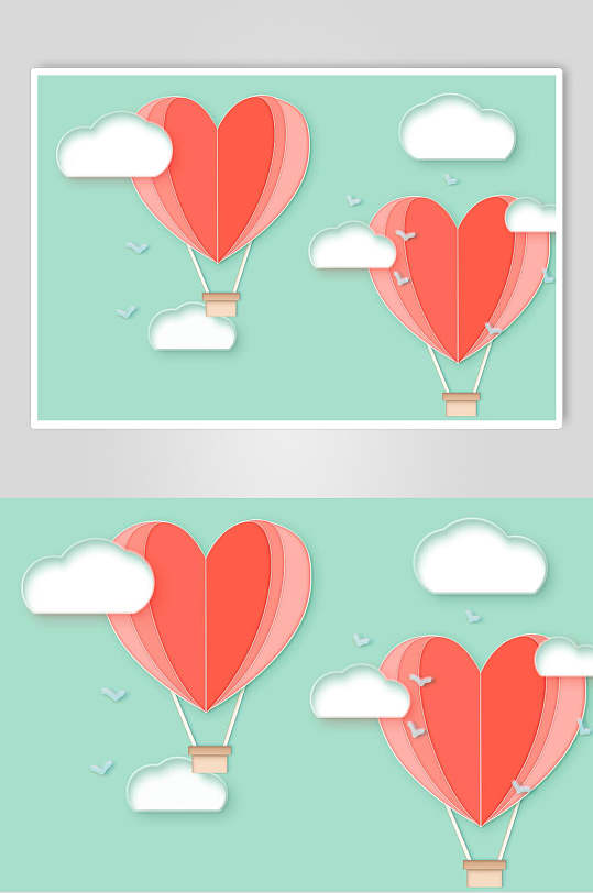 爱心气球云粉立体剪纸折纸插画