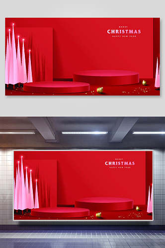 英文展台红色圣诞立体矢量风景