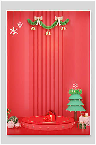 礼物盒蝴蝶结树木绿圣诞节背景