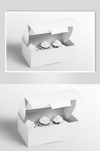 立体方形灰白色蛋糕盒包装样机