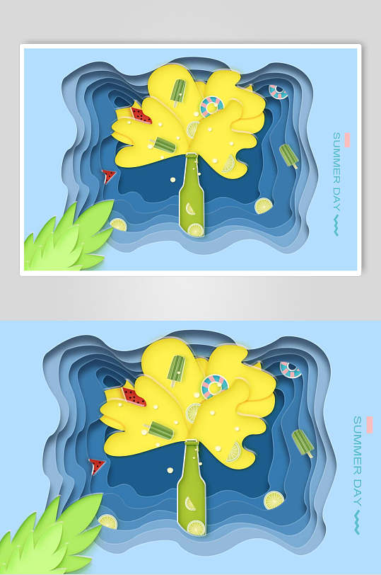 树木波纹英文立体剪纸折纸插画