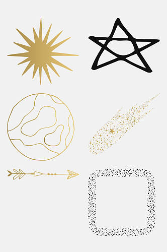 五角星圆圈星系植物图案免抠素材