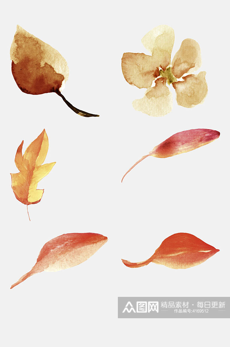 叶子手绘水彩花卉叶子免抠素材素材