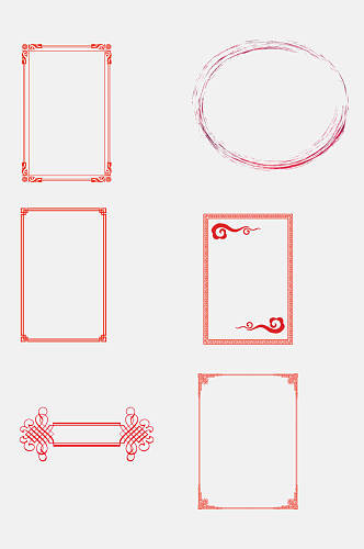 中式长方形红色边框免抠素材