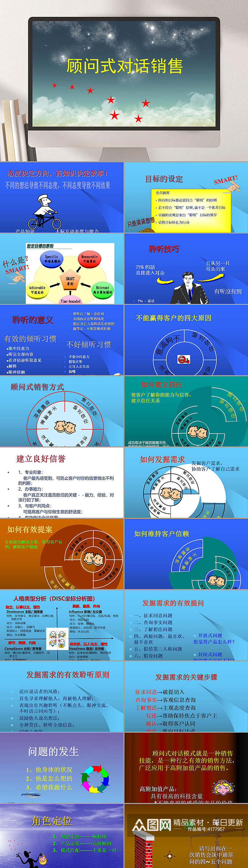 星星云朵创意大气顾问式营销PPT素材