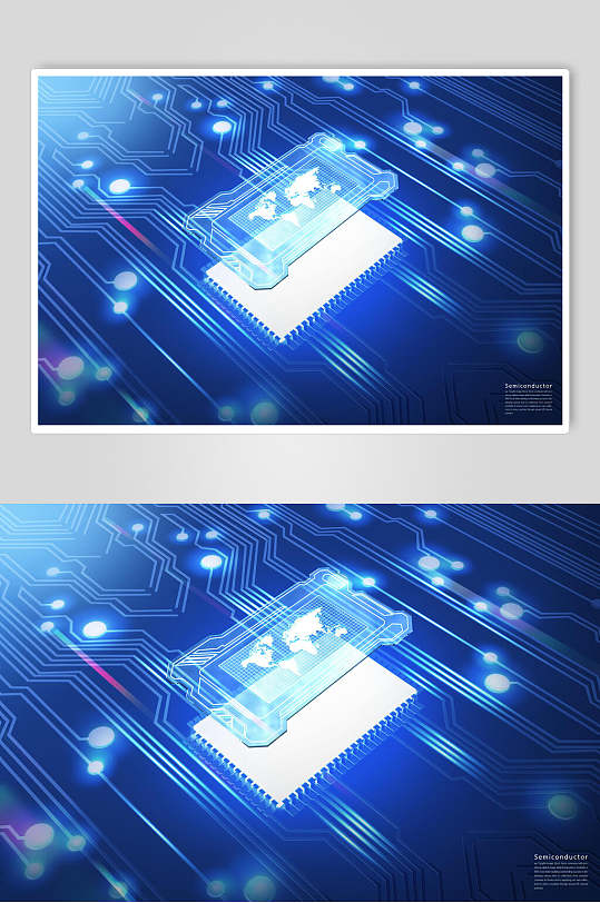 电路线条留白蓝色科技芯片素材