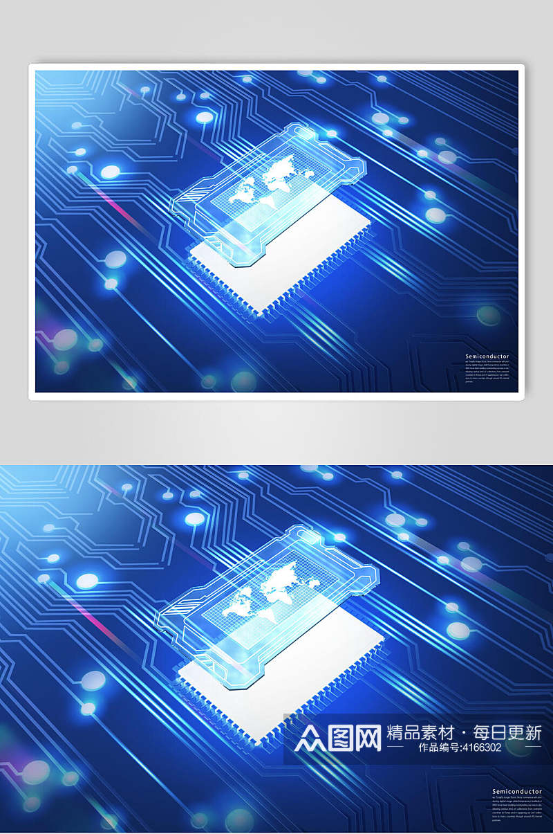 电路线条留白蓝色科技芯片素材素材