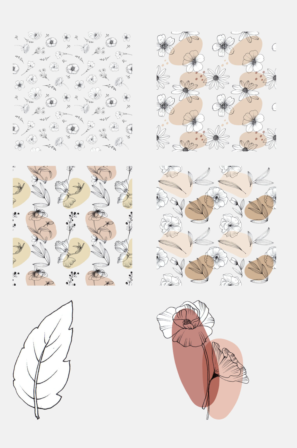 小碎花小雏菊花卉线条插画免抠素材素材