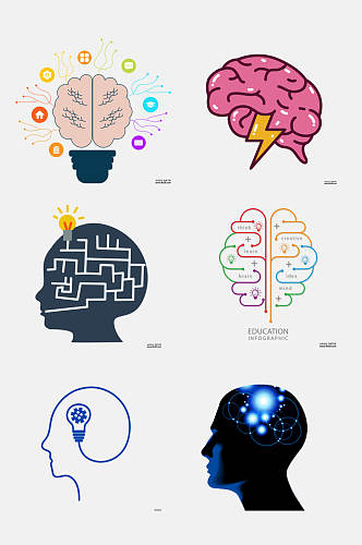 创意灯泡大脑卡通图案免抠素材