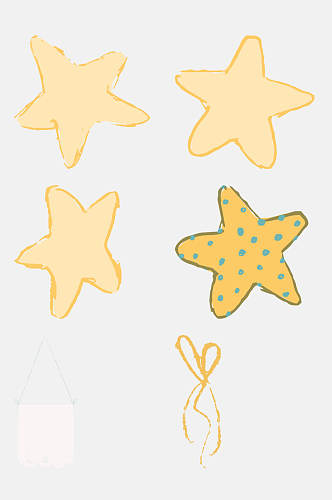 五角星水彩可爱飘带图案免抠素材
