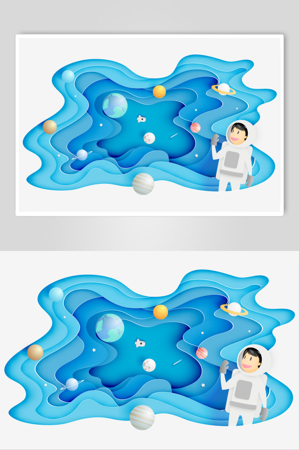 太空人立体剪纸折纸矢量素材