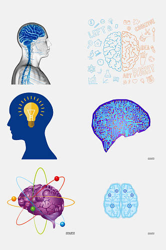 创意蓝色大脑卡通图案免抠素材