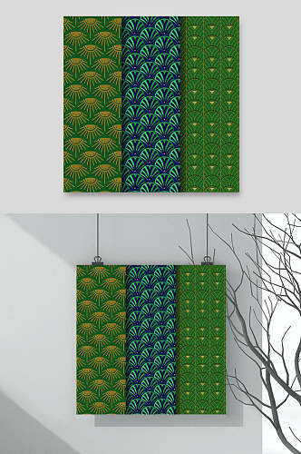 简约蓝绿创意高端纹饰图案矢量素材