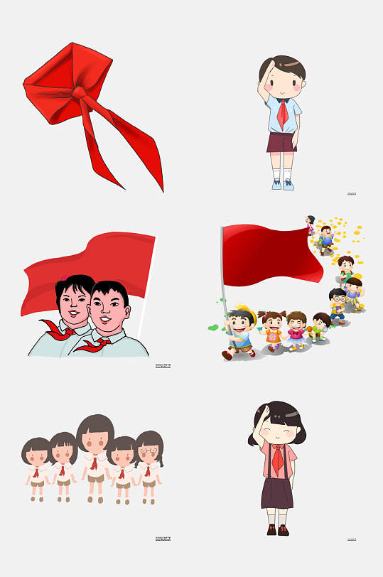红领巾旗帜少先队员卡通免抠素材