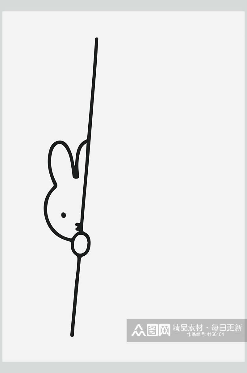 直线兔子黑色极简几何矢量素材素材