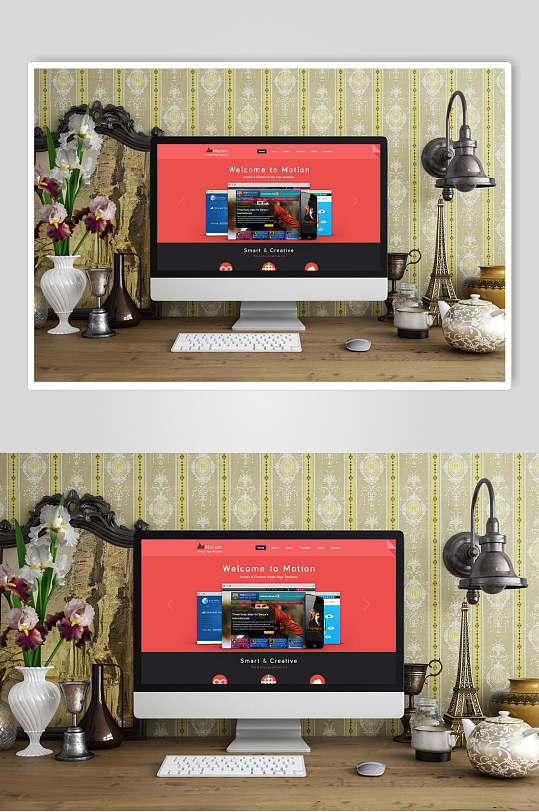 台灯花朵棕电脑网页UI界面样机