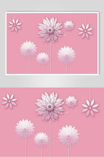 花朵线条粉色立体剪纸折纸插画