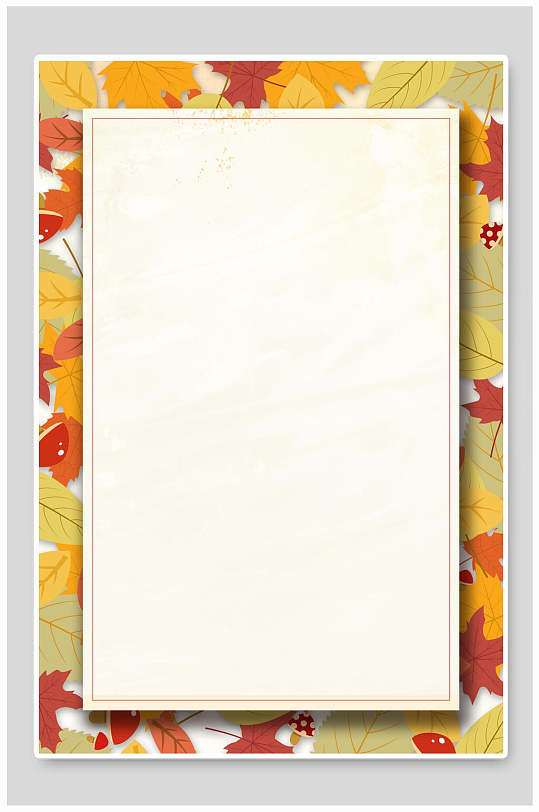 留白方框叶子立秋插画海报背景