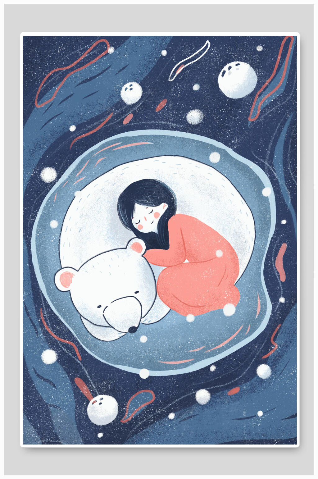 唯美可爱大熊大雪插画素材