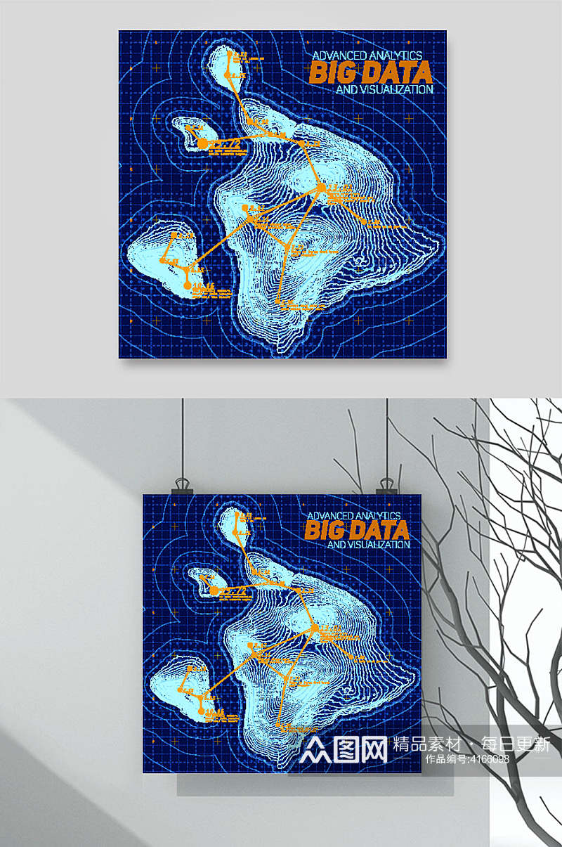 时尚蓝色高端手绘科技数据矢量素材素材