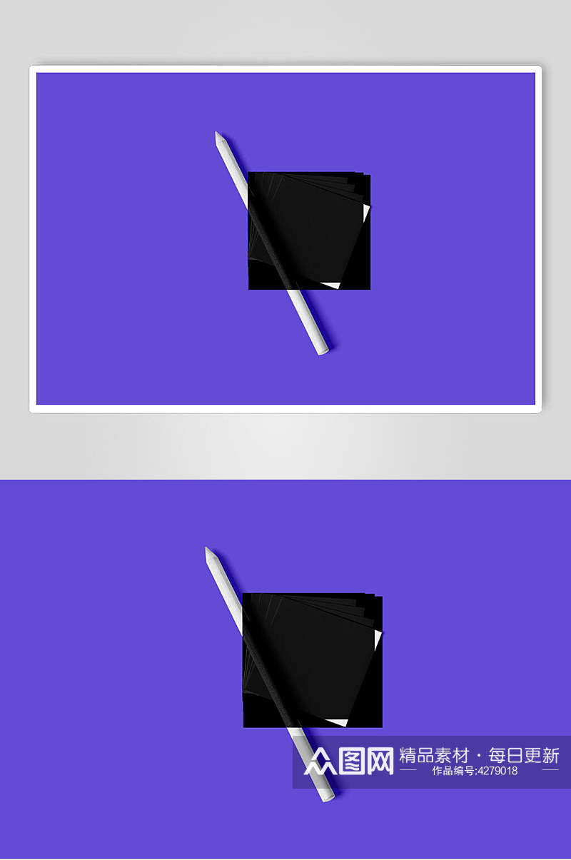 中性笔紫色正方形单页展示样机素材