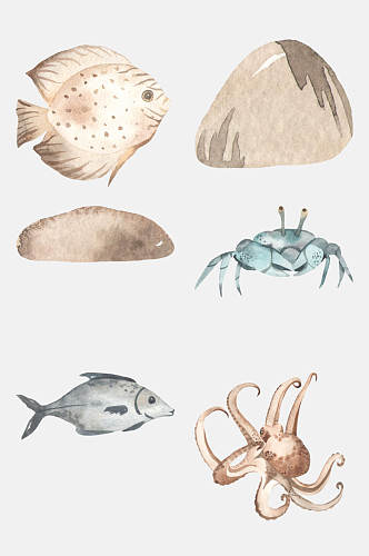 章鱼螃蟹石头海底生物免抠素材
