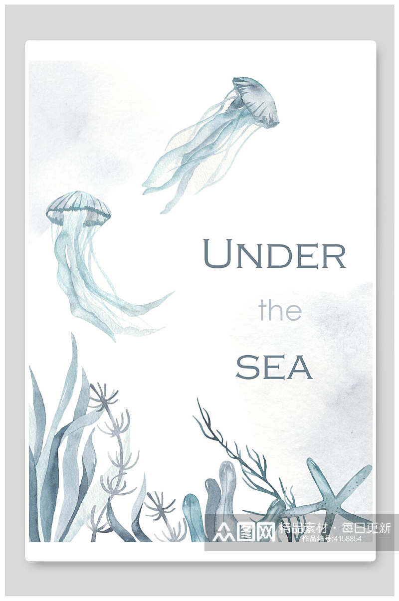 英文字母水母蓝灰海底生物背景素材