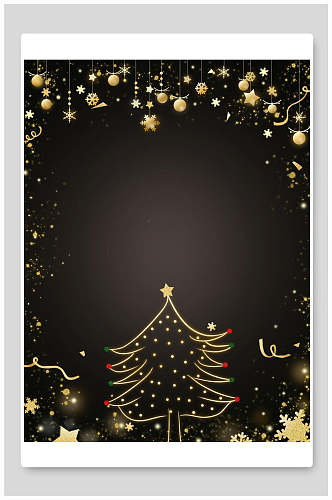 树木五角星挂饰黄色圣诞节背景