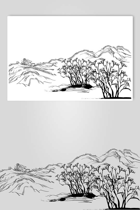 大气高端手绘水墨山水画矢量素材