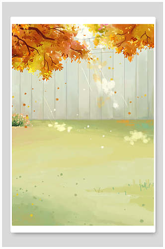 树叶条纹木板立秋插画海报背景