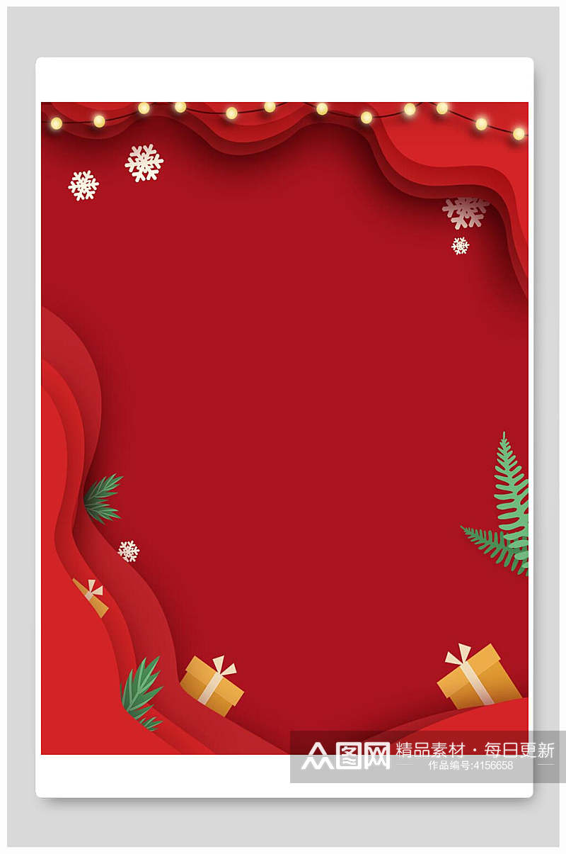 礼物盒植物雪花红色圣诞节背景素材