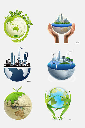 圆形地球仪上小树苗绿色环保图案免抠素材