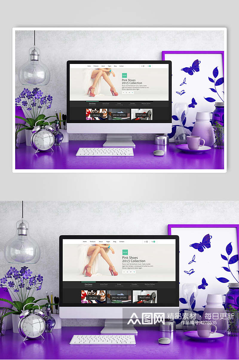 键盘花朵紫电脑网页UI界面样机素材