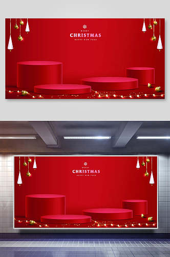 展台挂饰红色圣诞立体矢量风景