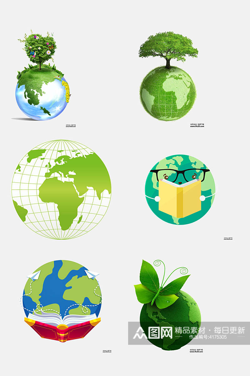 圆形地球上立体树木绿色环保图案免抠素材素材