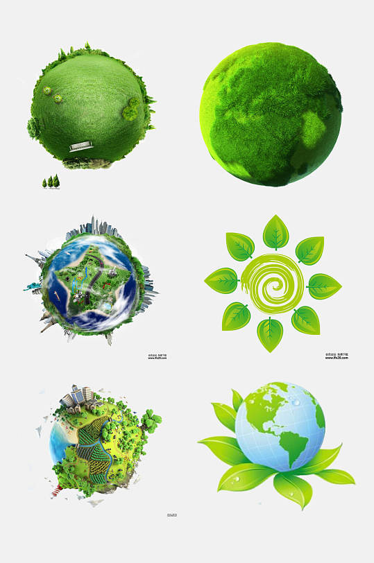地球高楼森林海洋绿色环保图案免抠素材