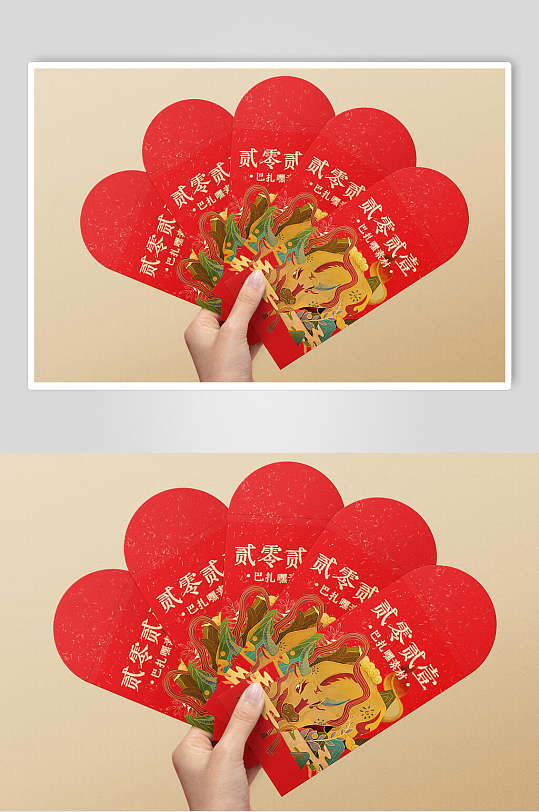 繁体字手指红春节对联红包样机