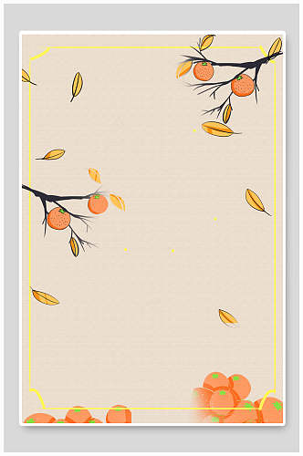 树枝果实棕色立秋插画海报背景
