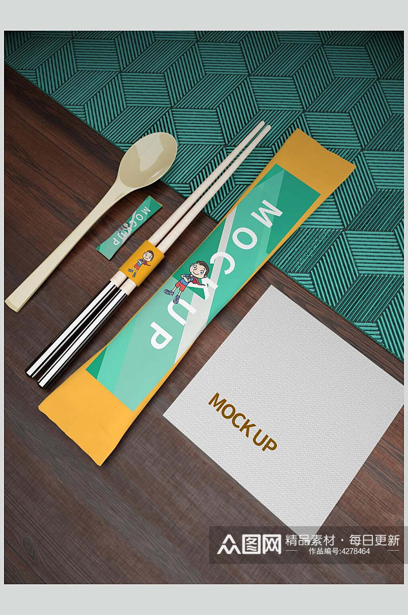 木地板一次性筷子勺子包装样机素材