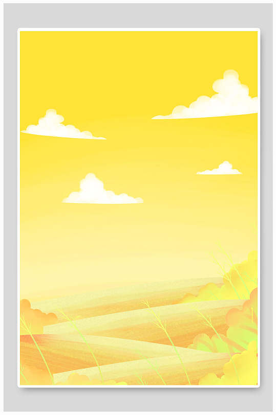 云朵植物黄色立秋插画海报背景