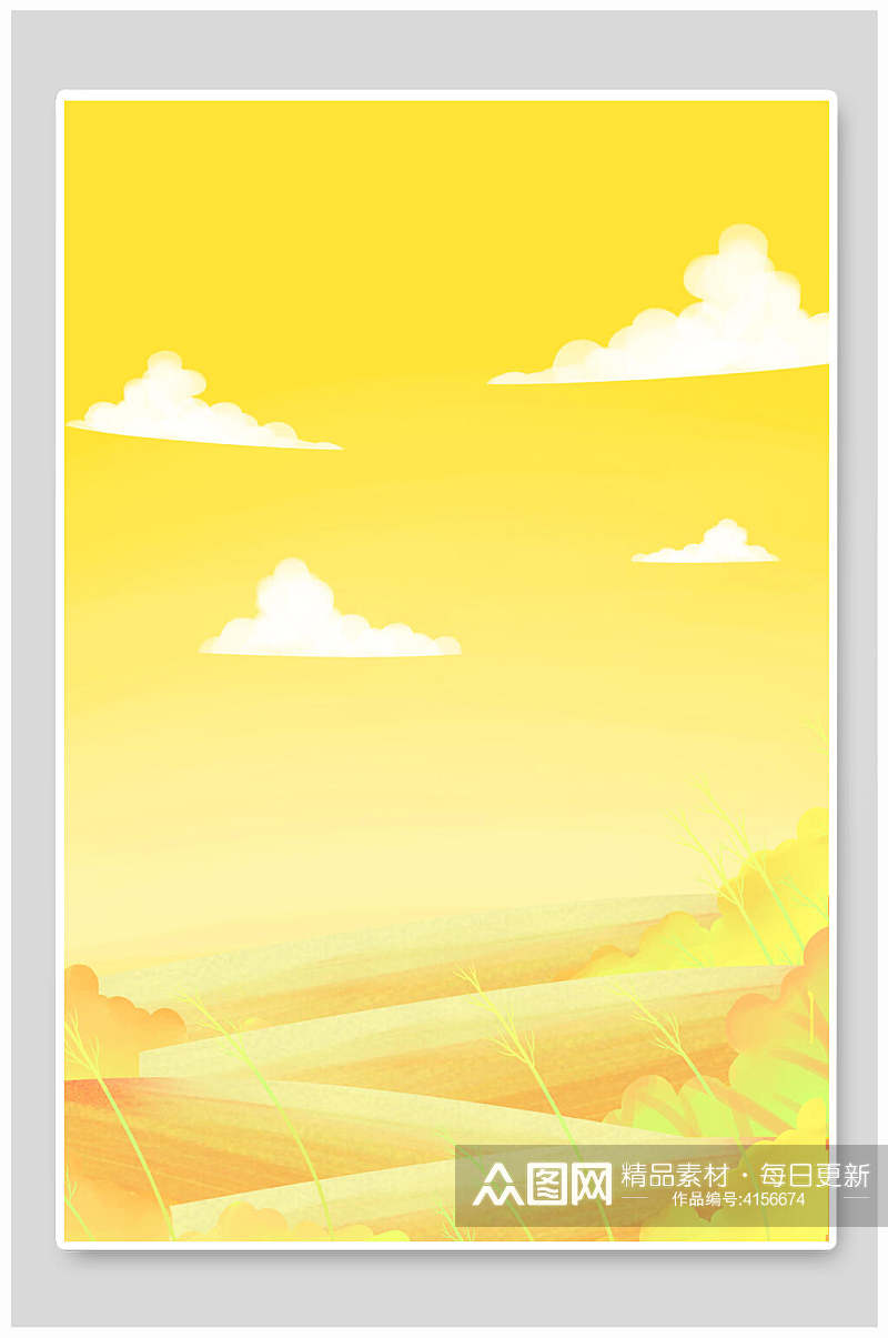 云朵植物黄色立秋插画海报背景素材