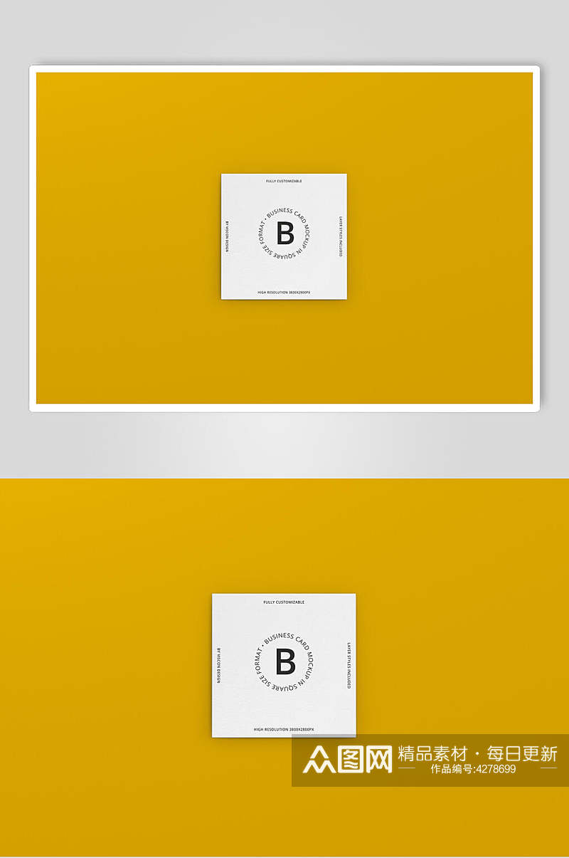英文字母黄正方形单页展示样机素材