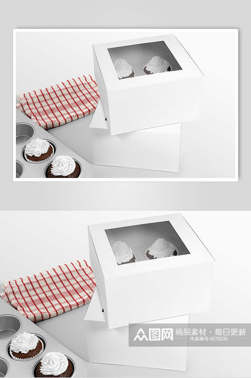 纸杯布料立体方形蛋糕盒包装样机素材