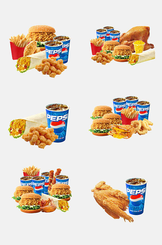 烤鸡翅生菜蓝汉堡套餐免抠素材