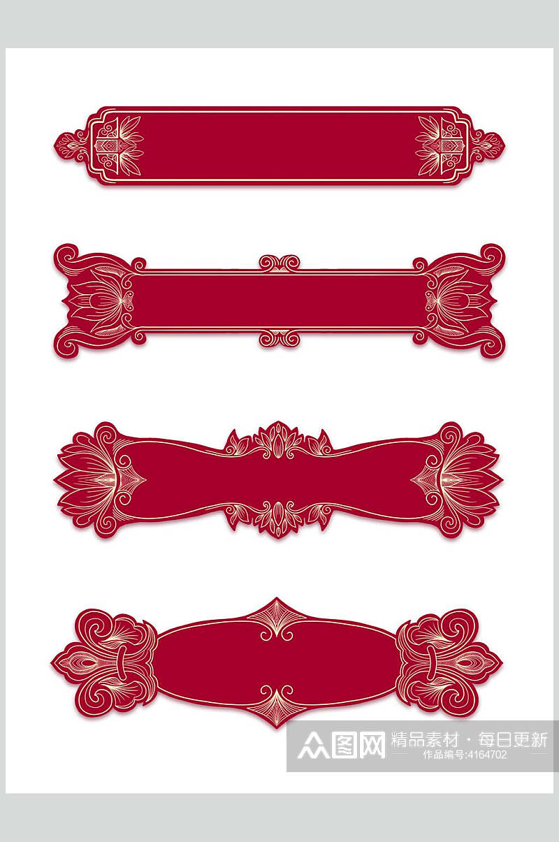 花朵红色高端手绘中式古典边框素材素材