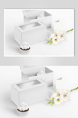 纸杯花朵灰白色蛋糕盒包装样机