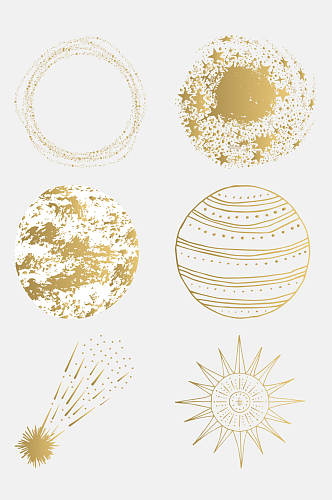 圆圈手绘星系植物图案免抠素材