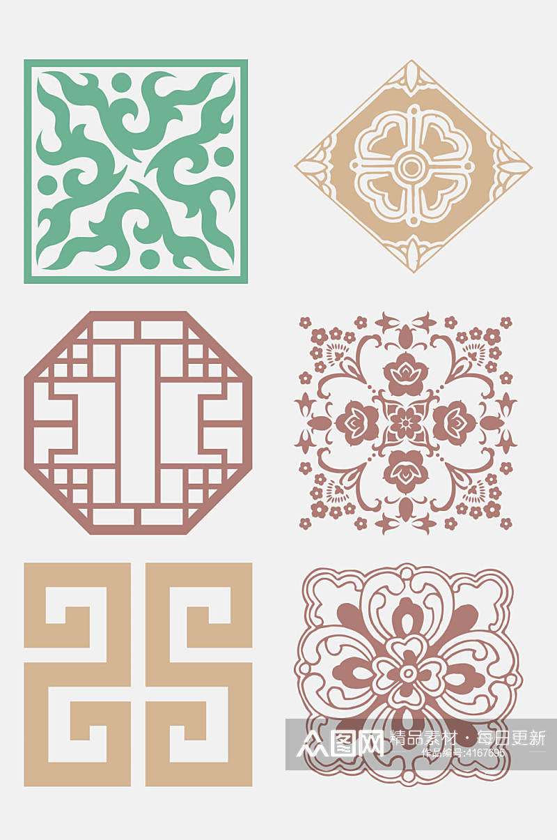 中式传统四边形图案免抠素材素材